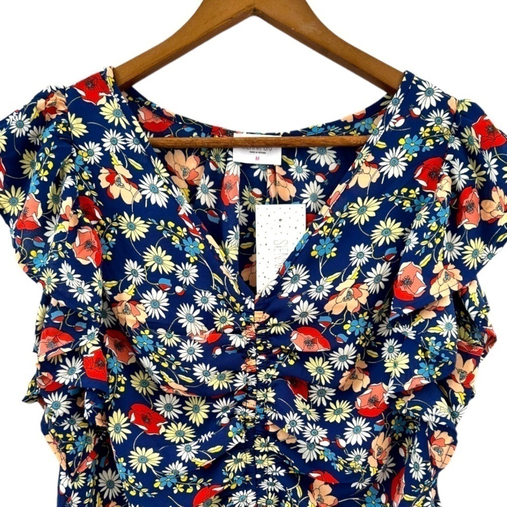 Sienna Sky Floral‎ Ruched Crop Top Adjustable Front Womens Size Medium New